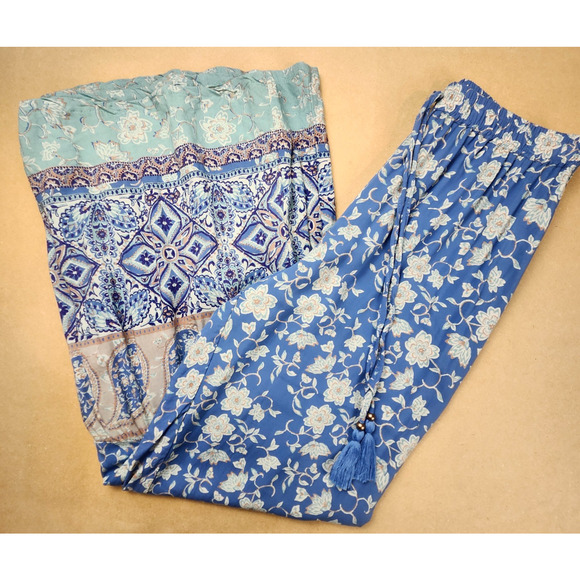 Angie Boho Flare Pants Size Medium Blue - Picture 2 of 8